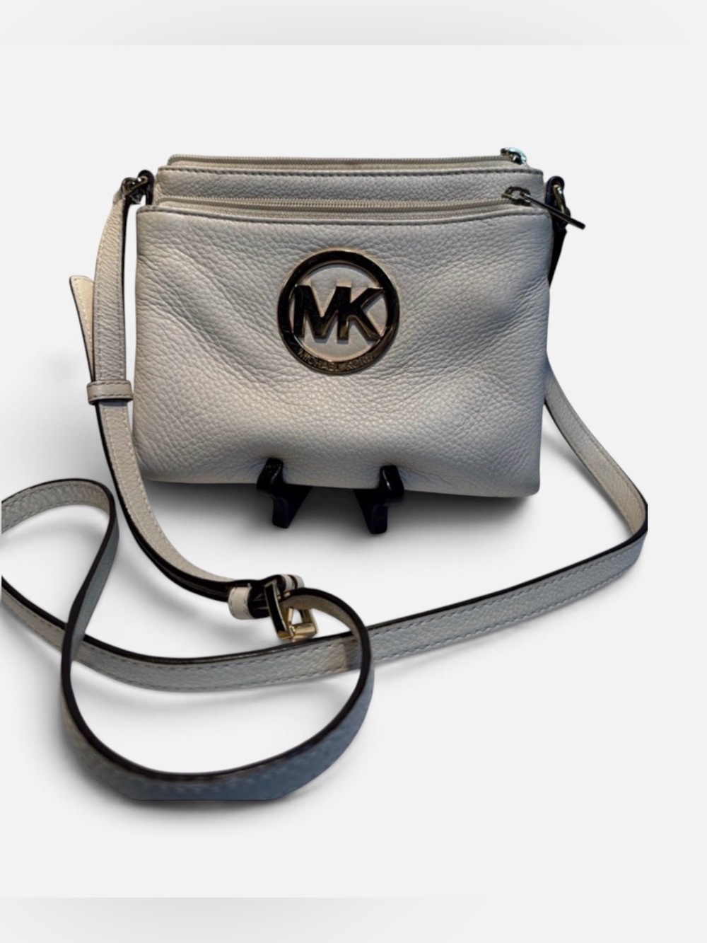 Michael Kors Cream Pebbled Leather Crossbody with Gold MK Logo